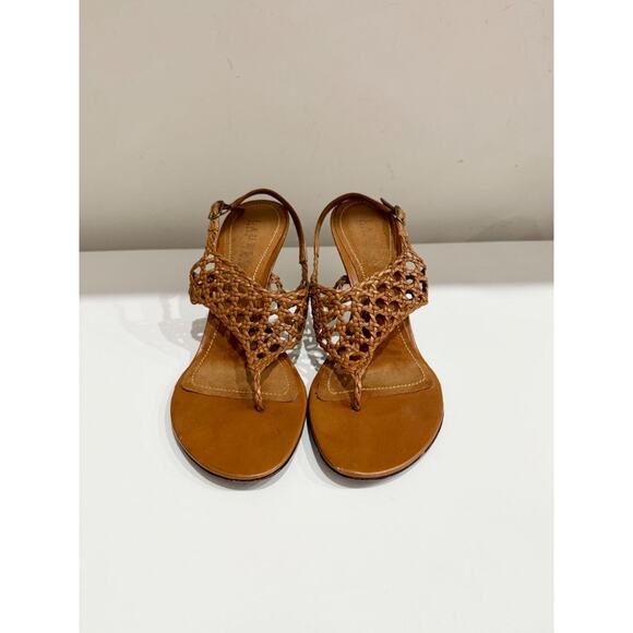 Ralph Lauren Leather Braided Slip On Thong Slingback Sandals Brown Womens Size 6 - Picture 2 of 5